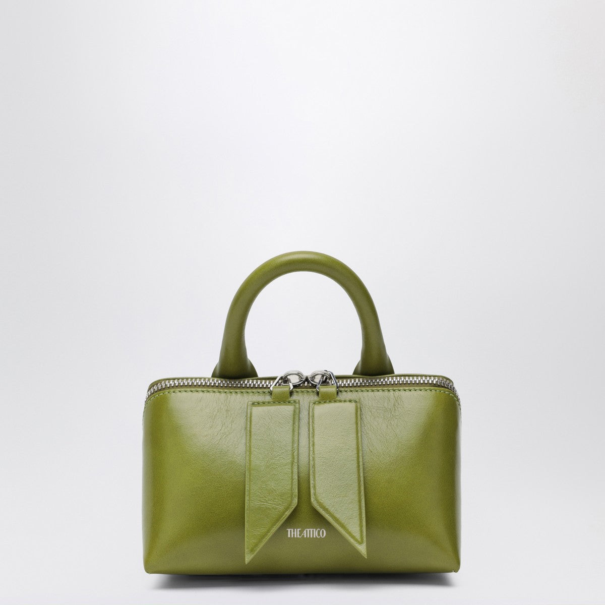 The Attico Olive Green Friday Mini Bag in Leather with Double-Zip and Logo Green