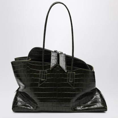 The Attico La Passeggiata Medium Crocodile-Embossed Leather Shoulder Bag Dark Green Green