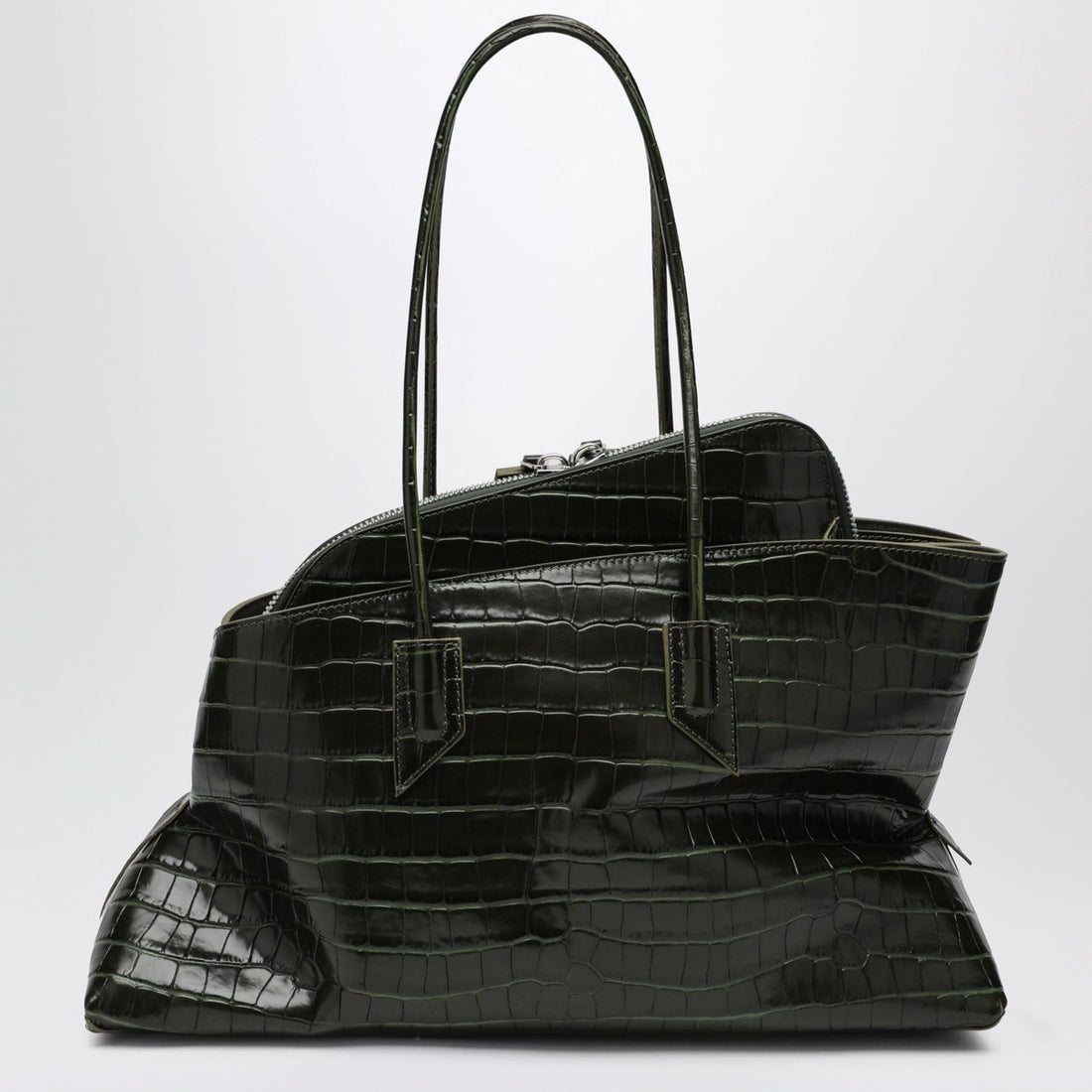 The Attico La Passeggiata Medium Crocodile-Embossed Leather Shoulder Bag Dark Green Green