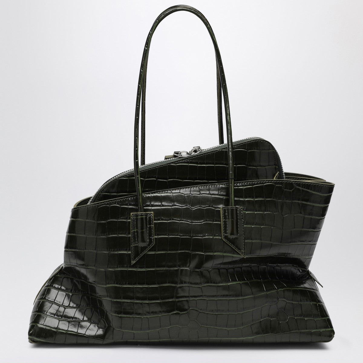 The Attico La Passeggiata Medium Crocodile-Embossed Leather Shoulder Bag Dark Green Green