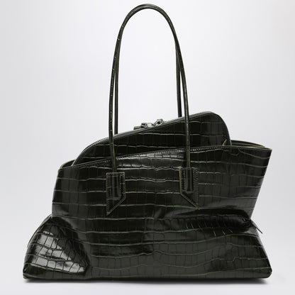 The Attico La Passeggiata Medium Crocodile-Embossed Leather Shoulder Bag Dark Green Green