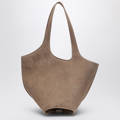 The Attico La Scoop medium suede shoulder bag beige