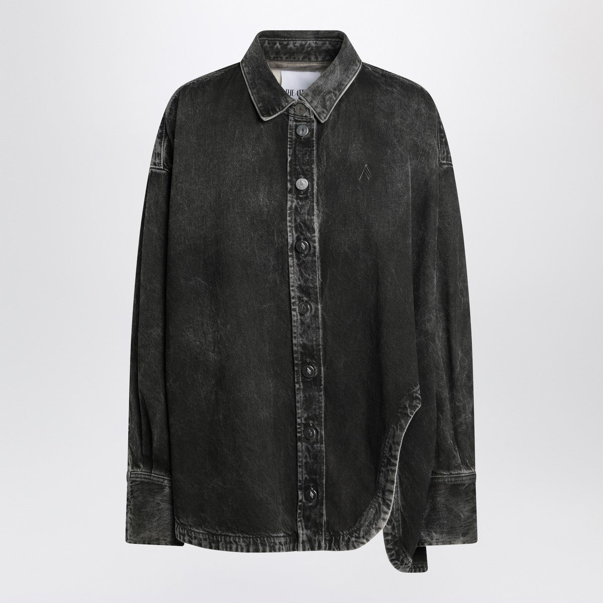 The Attico Black Washed Denim Shirt with Embroidered Logo Black