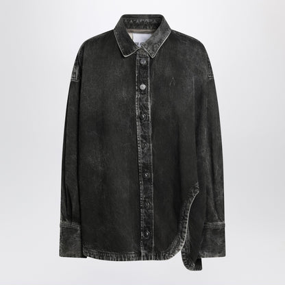 The Attico Black Washed Denim Shirt with Embroidered Logo Black