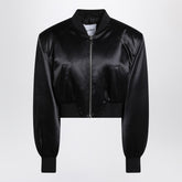 The Attico Black Shiny Cropped Viscose Bomber Jacket Black