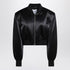 The Attico Black Shiny Cropped Viscose Bomber Jacket Black