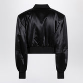 The Attico Black Shiny Cropped Viscose Bomber Jacket Black
