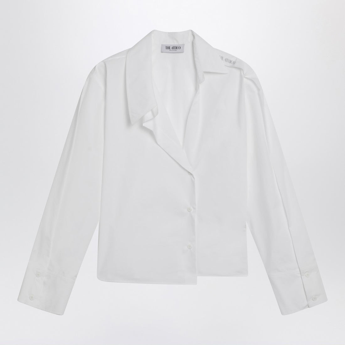 The Attico Asymmetric Cotton Ruched Shirt White