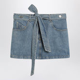 The Attico Light Blue Denim Mini Skirt with Crossover Belt Blue
