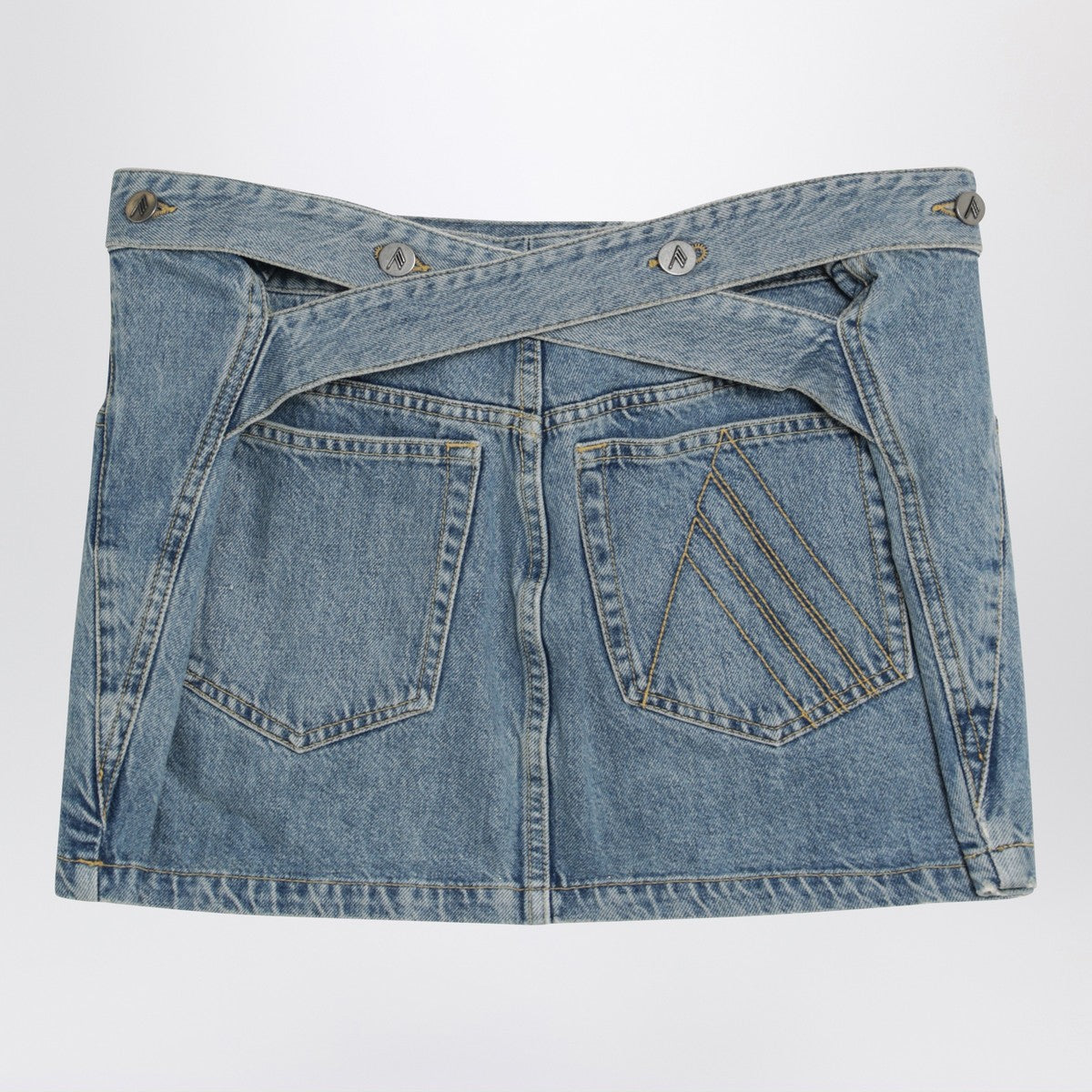 The Attico Light Blue Denim Mini Skirt with Crossover Belt Blue