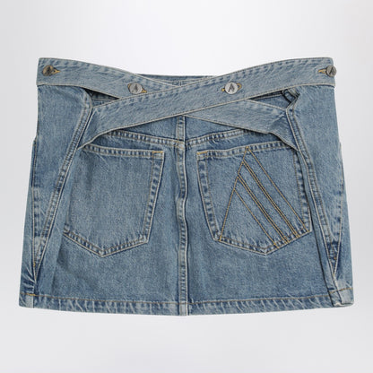 The Attico Light Blue Denim Mini Skirt with Crossover Belt Blue