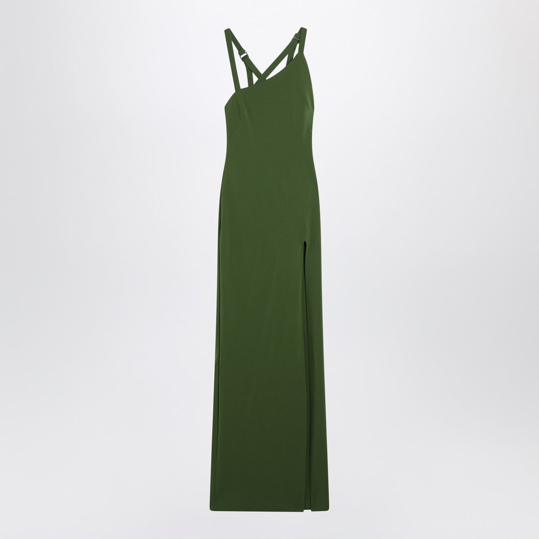 The Attico Long Green Slit Dress with Asymmetric Neckline Green