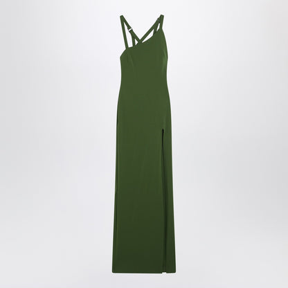 The Attico Long Green Slit Dress with Asymmetric Neckline Green