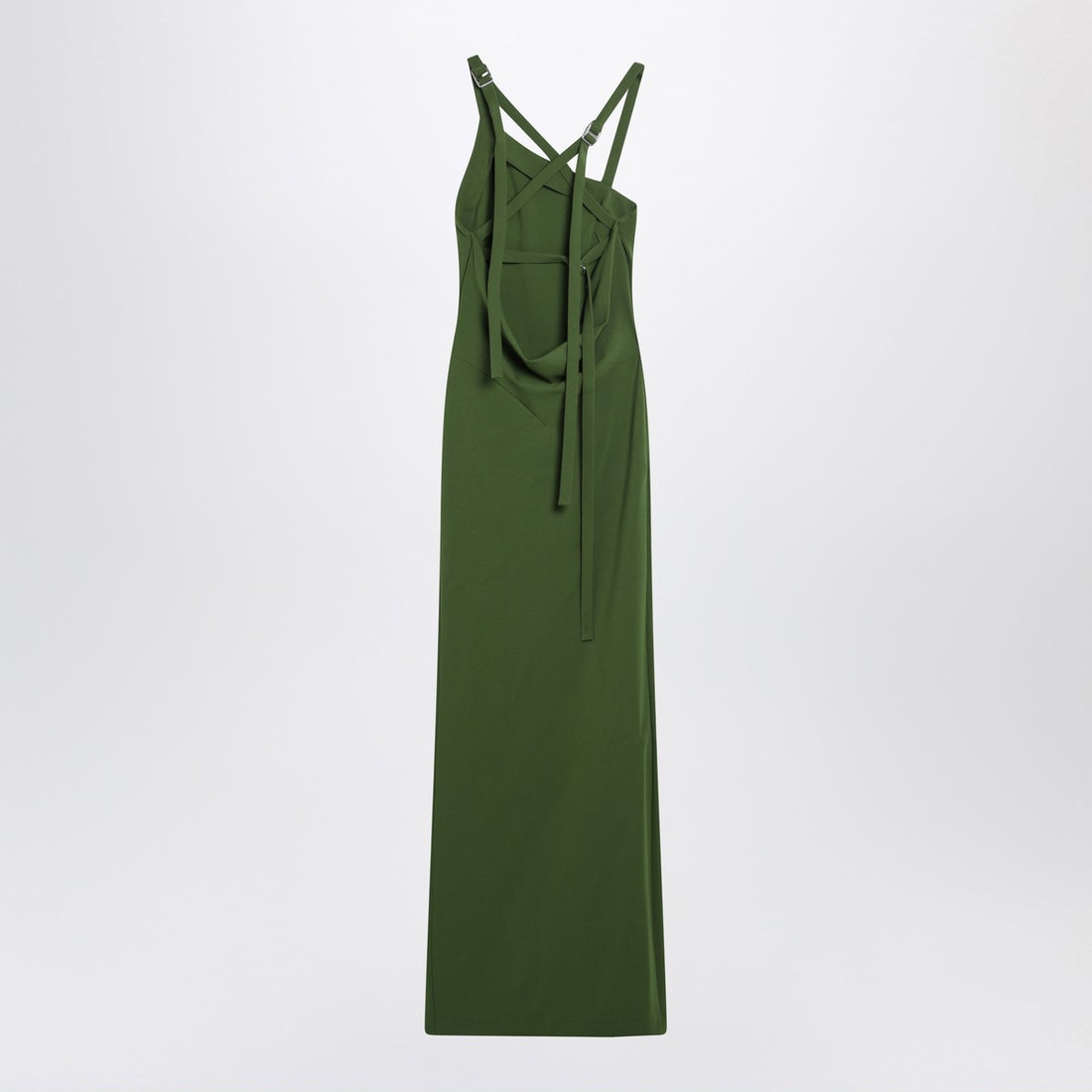 The Attico Long Green Slit Dress with Asymmetric Neckline Green