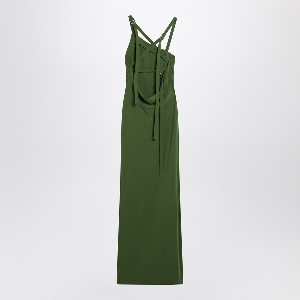 The Attico Long Green Slit Dress with Asymmetric Neckline Green
