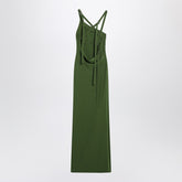 The Attico Long Green Slit Dress with Asymmetric Neckline Green
