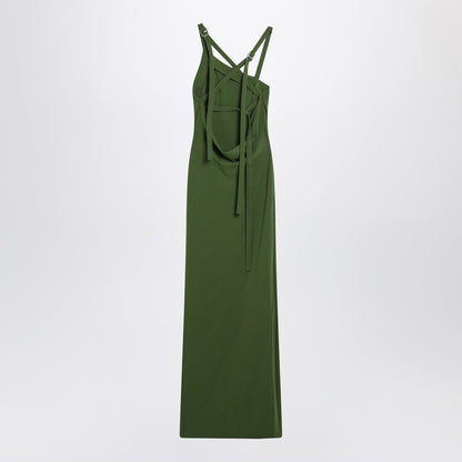 The Attico Long Green Slit Dress with Asymmetric Neckline Green