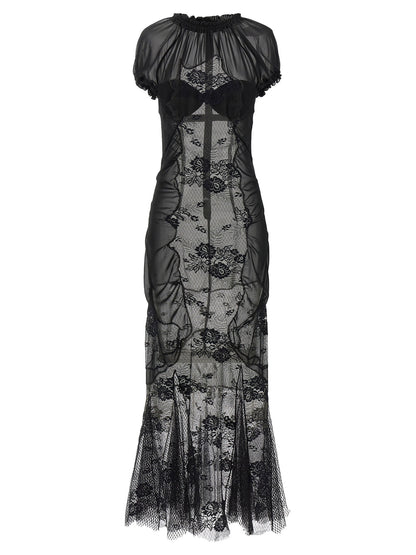 The Attico Lace Tulle Dress Black