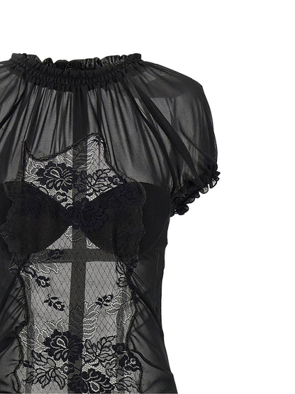 The Attico Lace Tulle Dress Black
