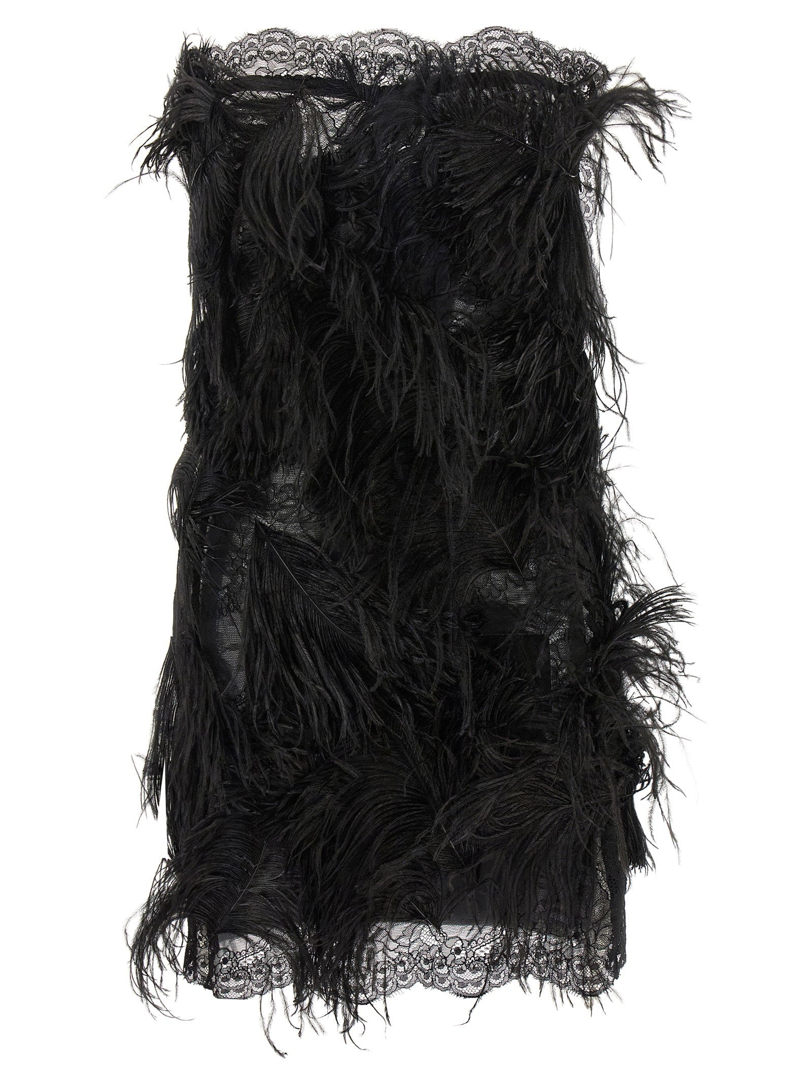 The Attico Lace And Feather Dress Black  