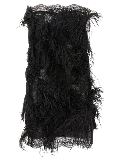 The Attico Lace And Feather Dress Black  