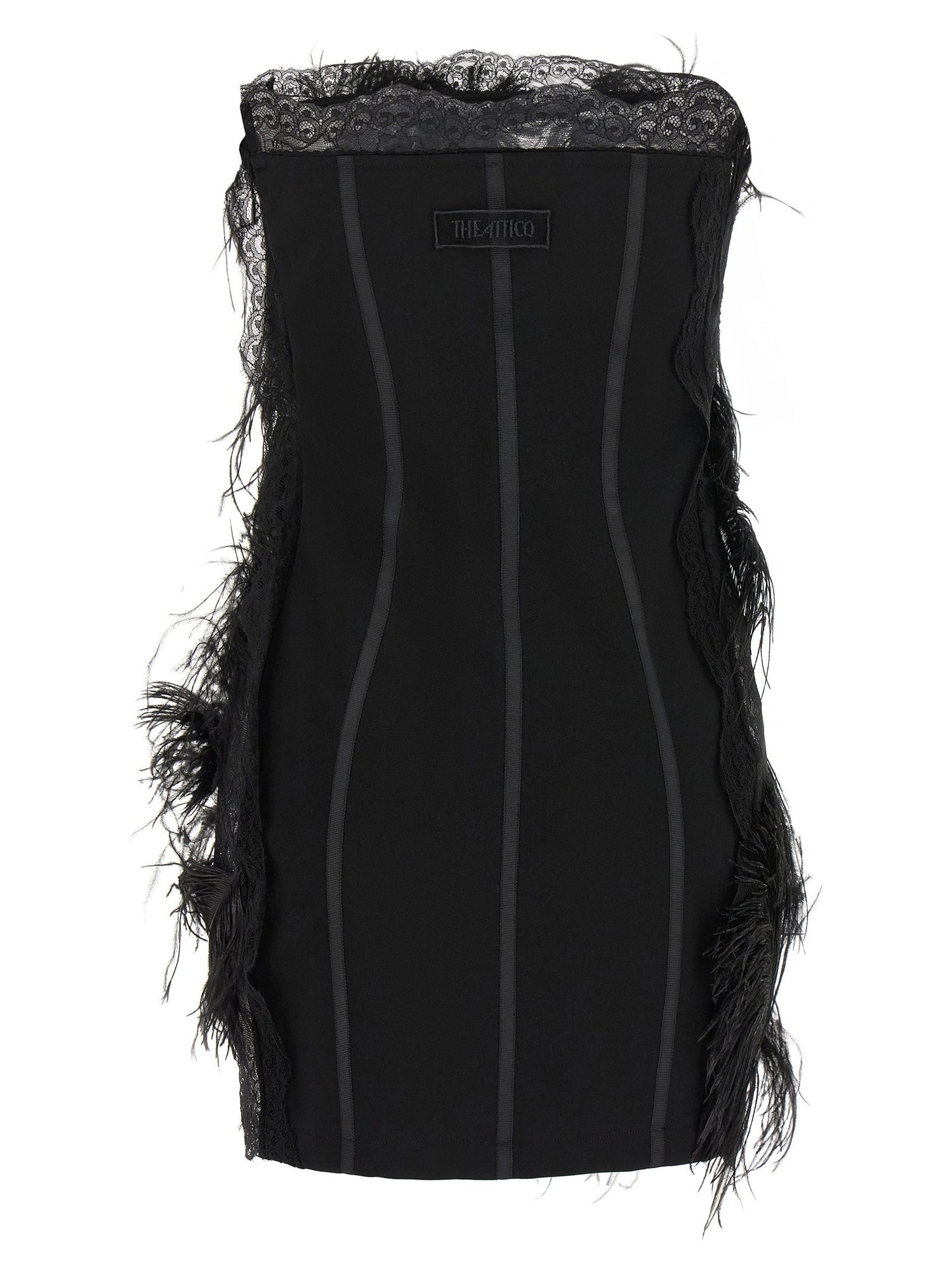 The Attico Lace And Feather Dress Black  