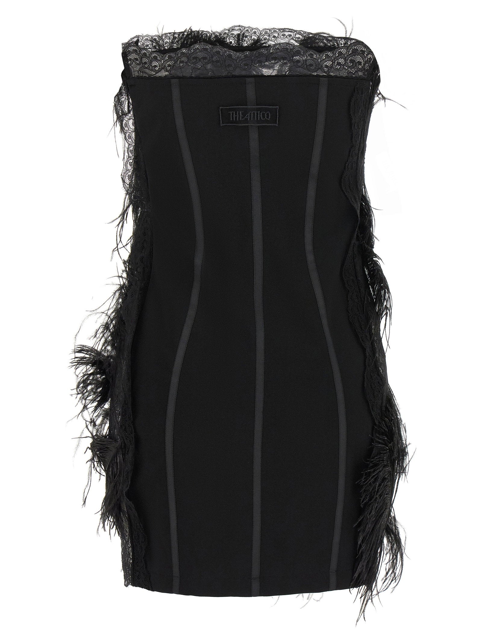 The Attico Lace And Feather Dress Black  