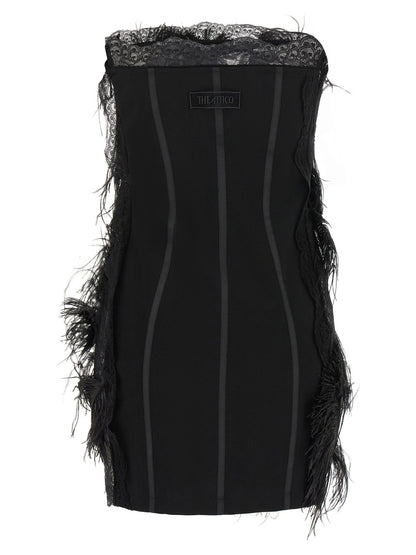 The Attico Lace And Feather Dress Black  