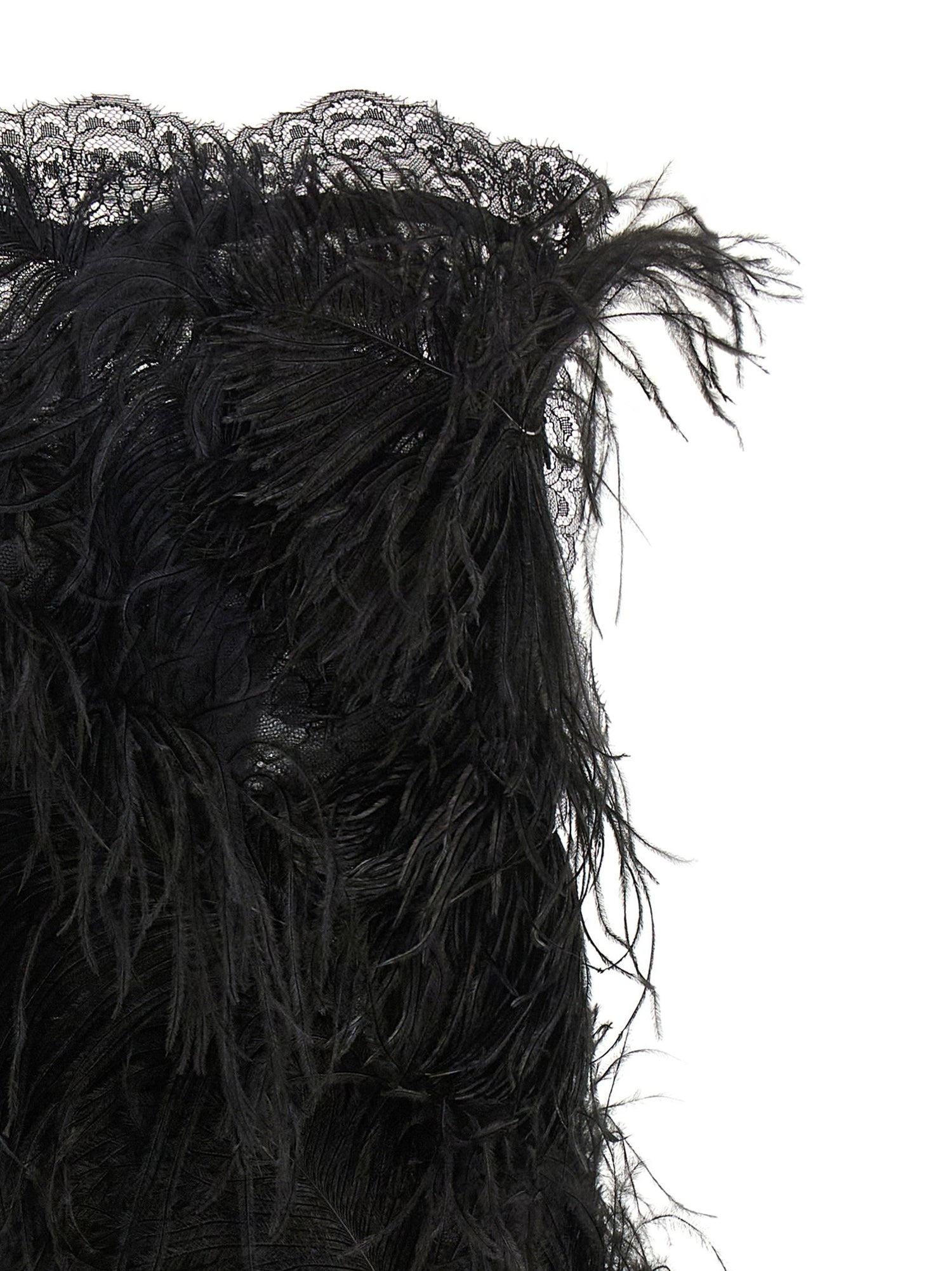 The Attico Lace And Feather Dress Black  