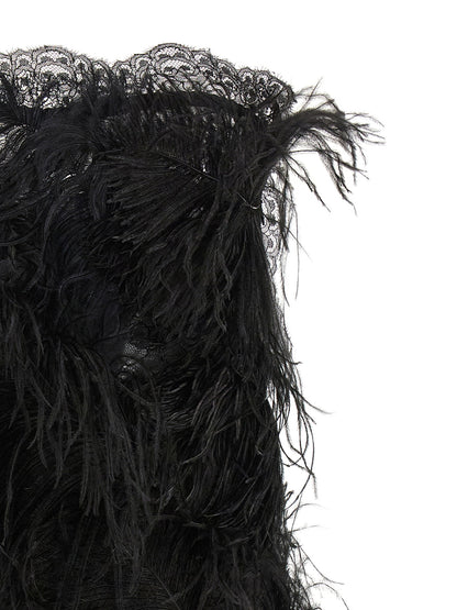 The Attico Lace And Feather Dress Black  
