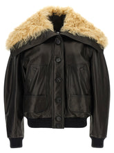 The Attico Shearling Neck Bomber Jacket Black
