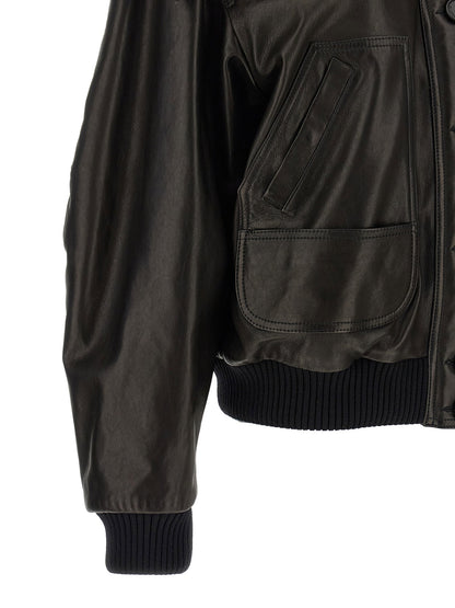 The Attico Shearling Neck Bomber Jacket Black