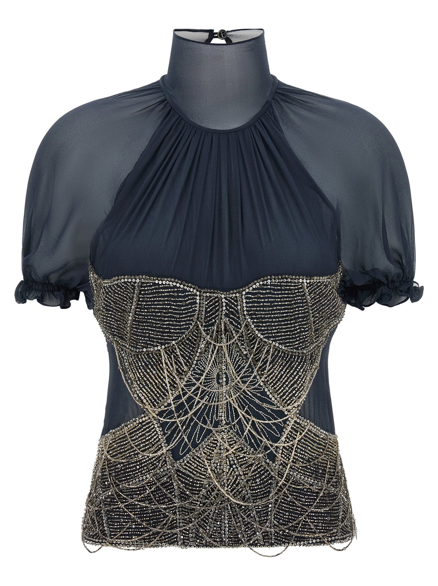 The Attico Jewel Embroidery Top Blue