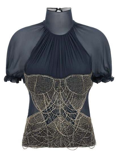 The Attico Jewel Embroidery Top Blue