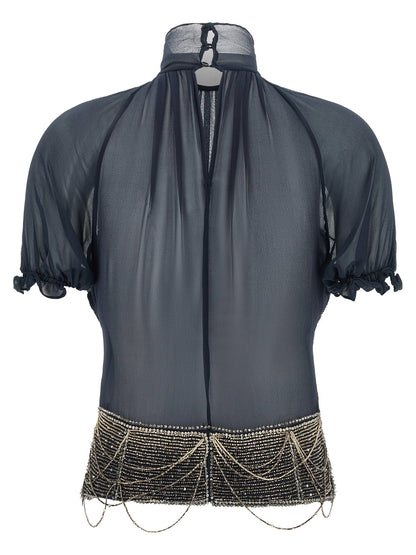 The Attico Jewel Embroidery Top Blue