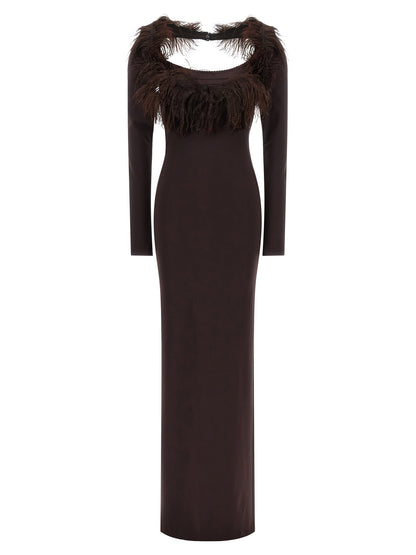 The Attico Feather Dress Brown