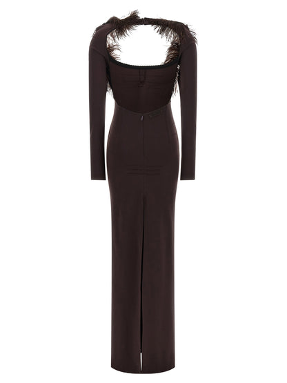 The Attico Feather Dress Brown
