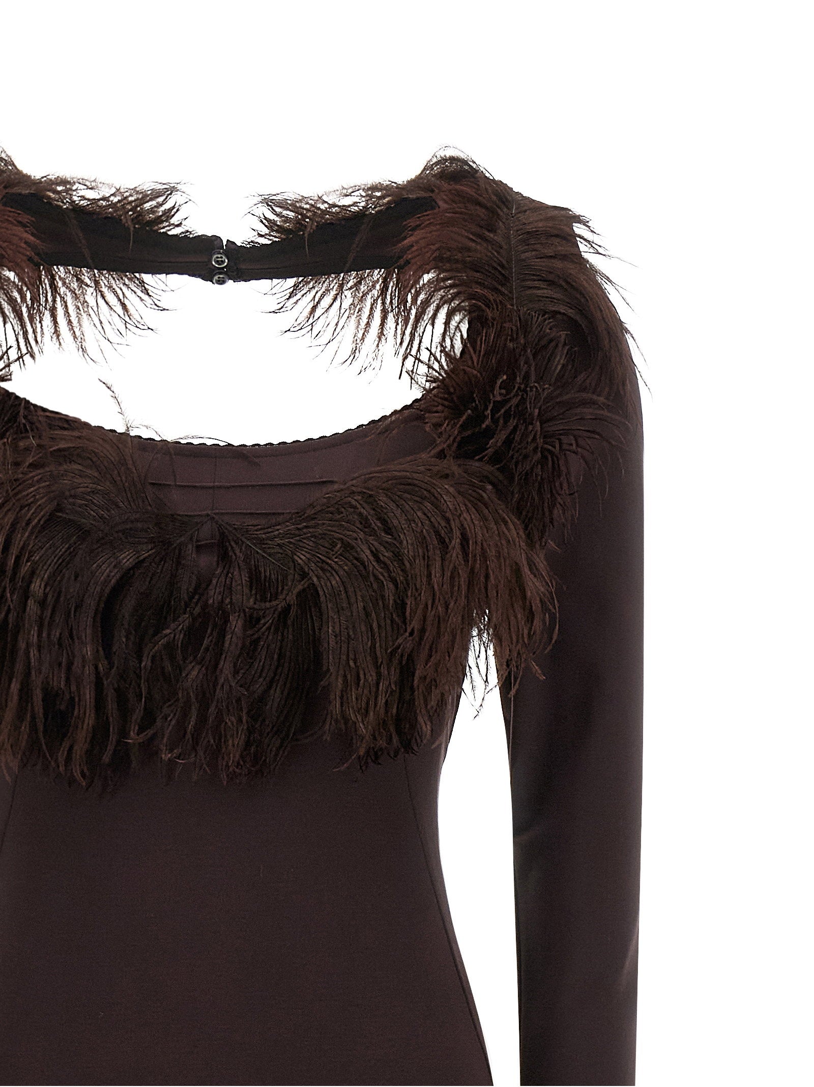 The Attico Feather Dress Brown