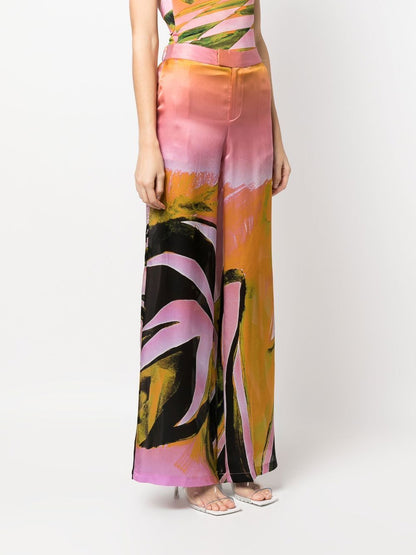 All-over graphic print silk trousers