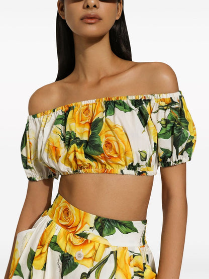 Cotton floral print cropped Top