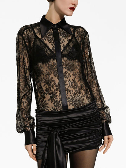 D&amp;G Semi-sheer floral-lace shirt