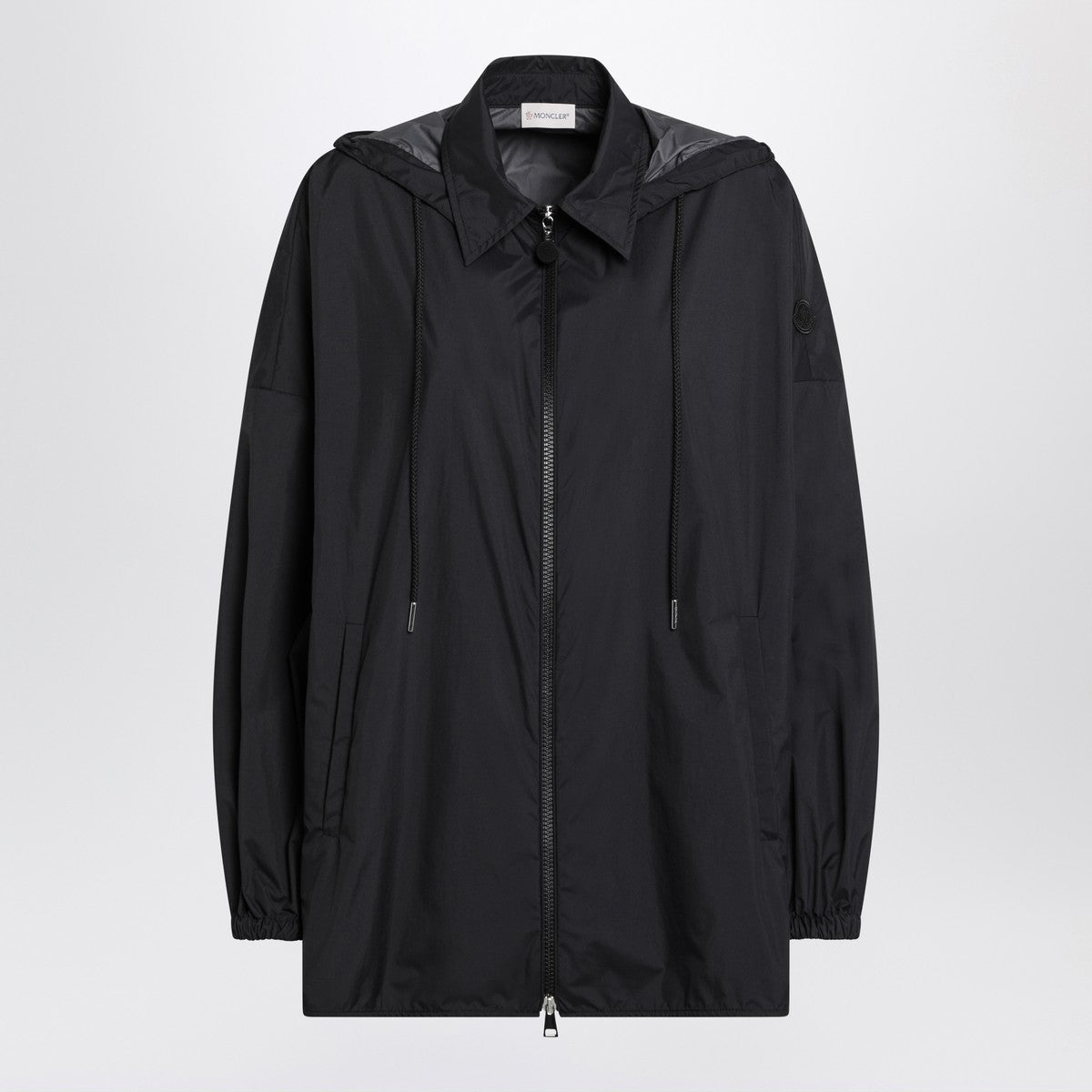 Moncler Black Technical Nylon Zip Parka with Hood Black