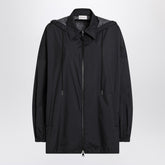 Moncler Black Technical Nylon Zip Parka with Hood Black