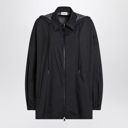 Moncler Black Technical Nylon Zip Parka with Hood Black