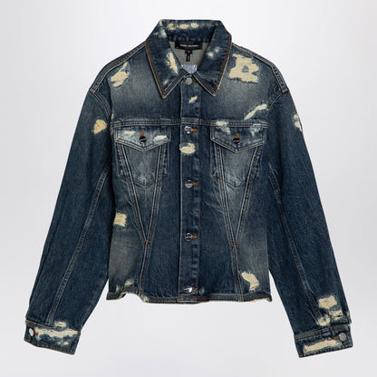Marc Jacobs Washed Denim Jacket with Worn Details Blue