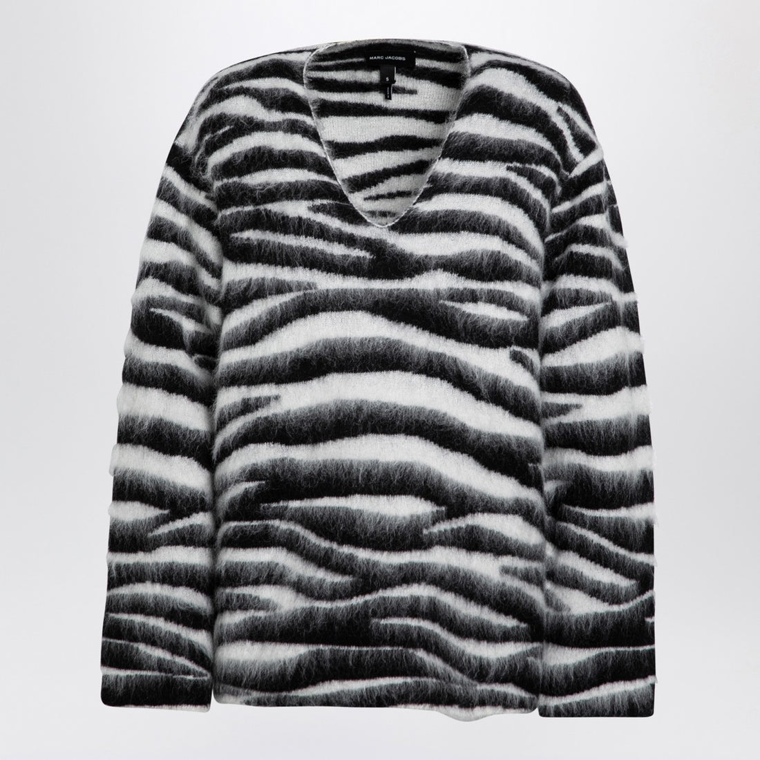 Marc Jacobs Zebra-Pattern Wool-Blend V-Neck Jumper Black