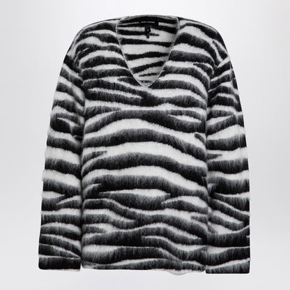Marc Jacobs Zebra-Pattern Wool-Blend V-Neck Jumper Black