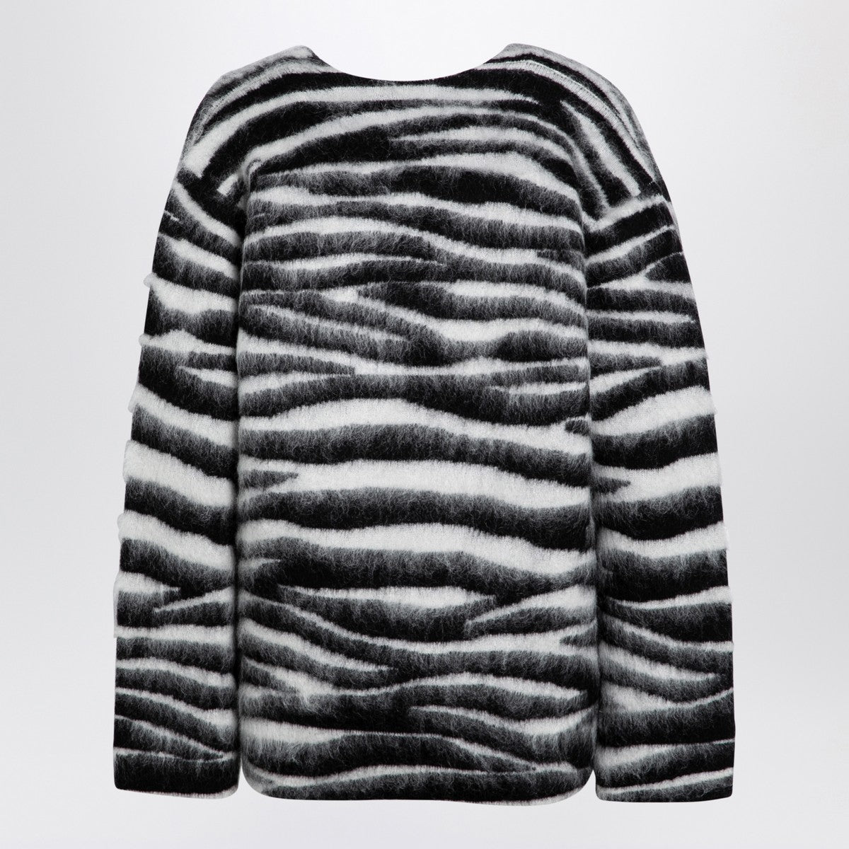 Marc Jacobs Zebra-Pattern Wool-Blend V-Neck Jumper Black