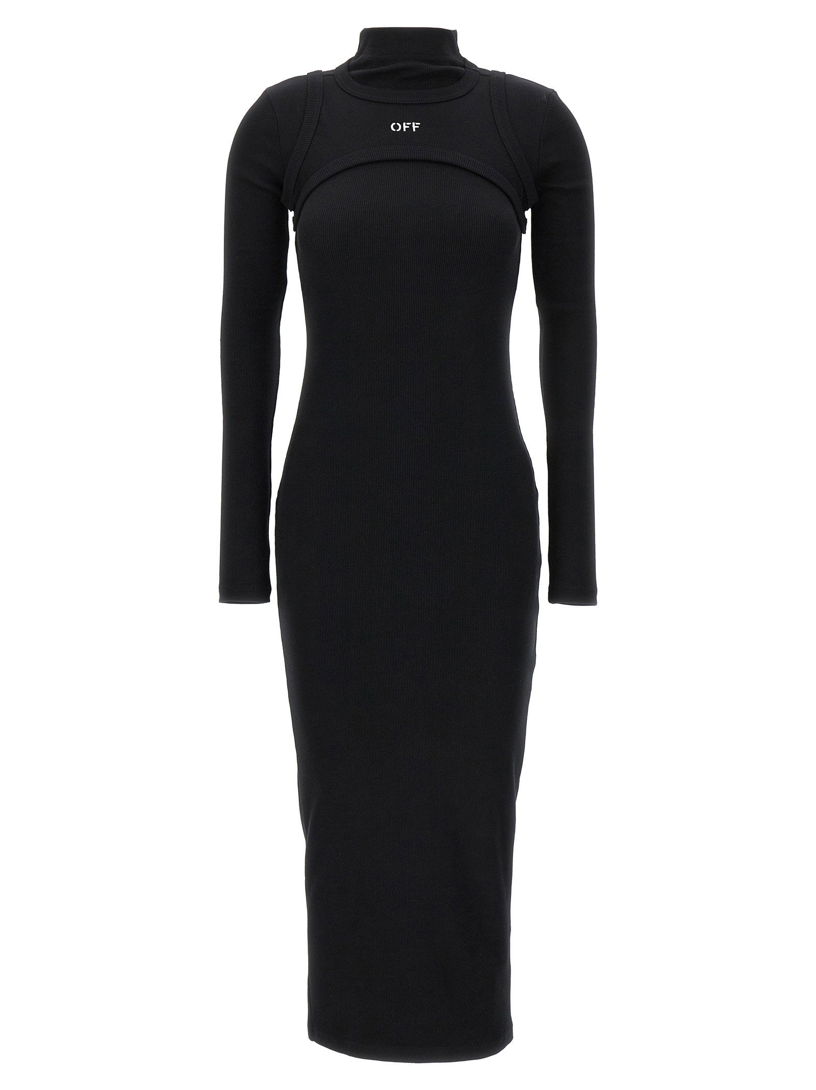 Off White Off Stamp Rib Dress Black