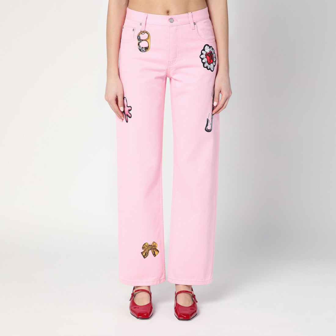 Marc Jacobs Pink Printed Cotton Denim Jeans Pink